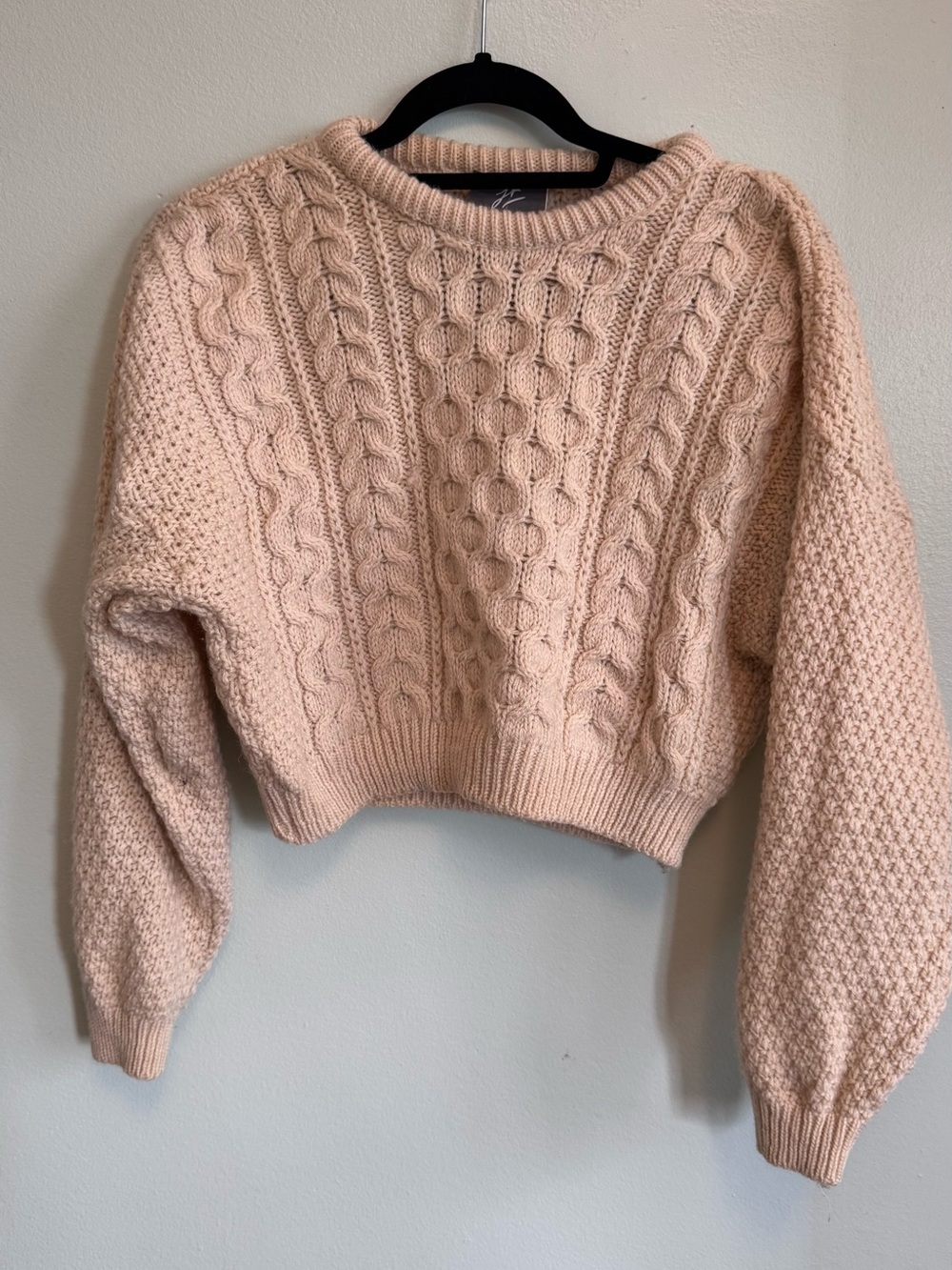 Cozy Cable Knit Crewneck Sweater - Blush
